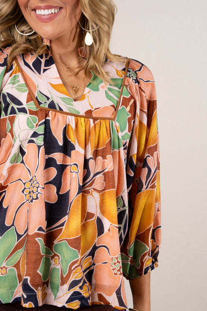 Auburn Skies Floral Babydoll Top