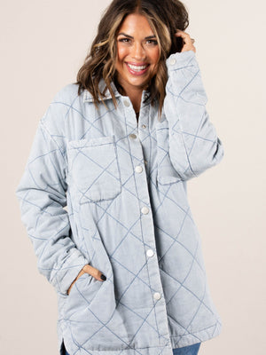 Street Chic Quilted Tencel Snap Front Shacket
