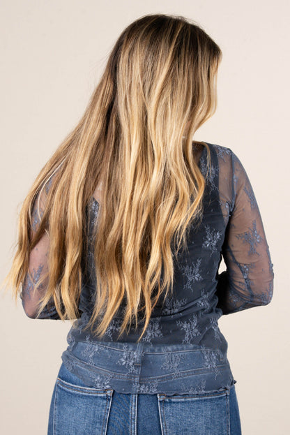 Flower Child Sheer Mesh Thumbhole Cuff Top