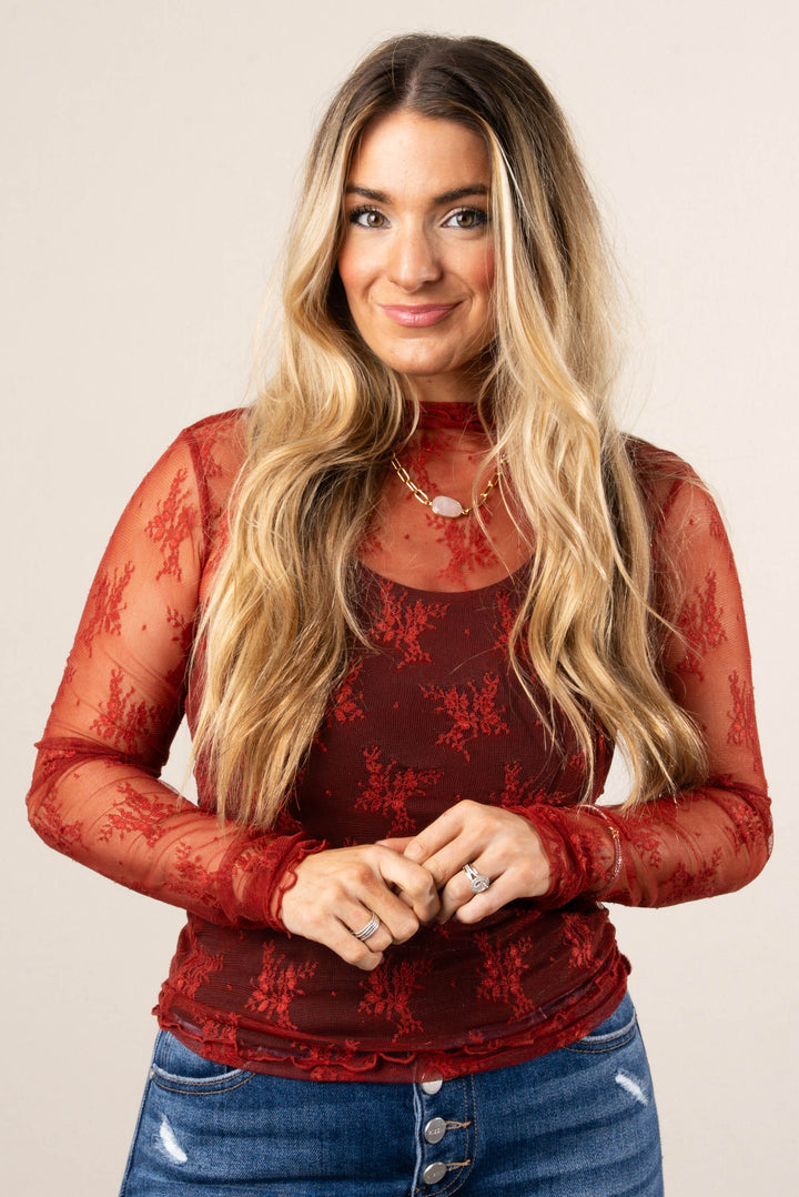 Flower Child Sheer Mesh Thumbhole Cuff Top