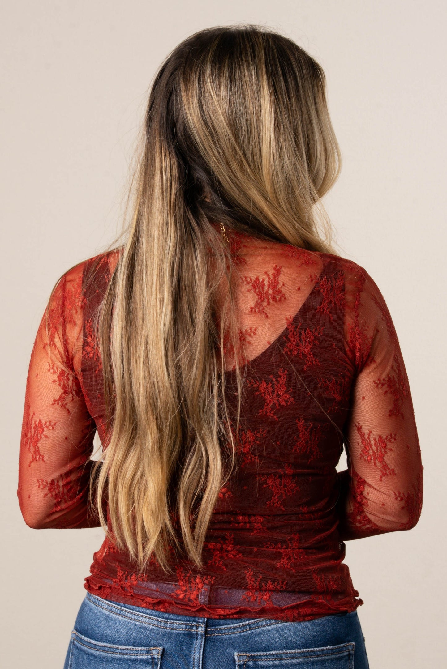 Flower Child Sheer Mesh Thumbhole Cuff Top