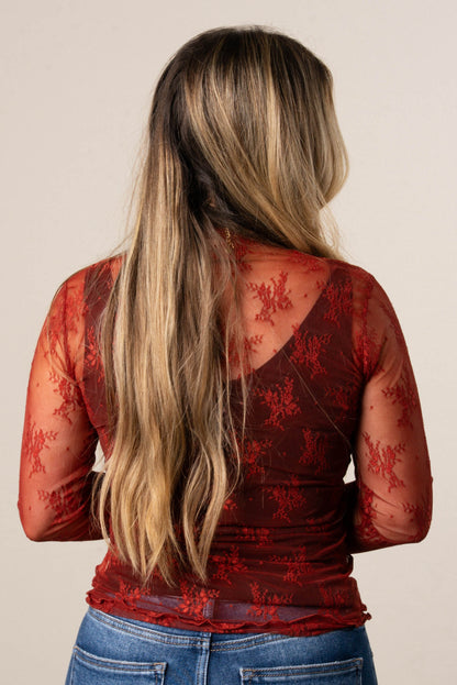 Flower Child Sheer Mesh Thumbhole Cuff Top