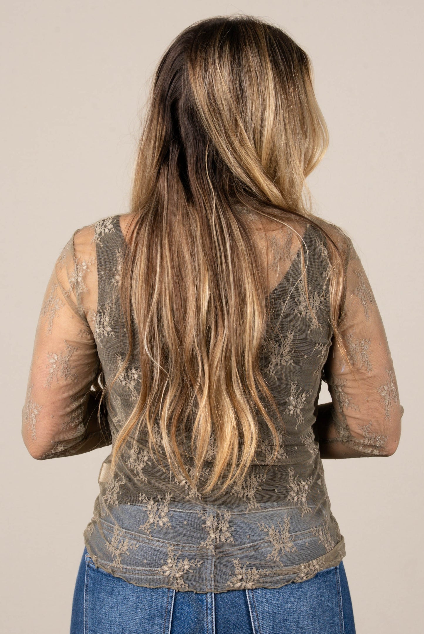 Flower Child Sheer Mesh Thumbhole Cuff Top