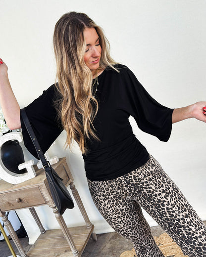 Fall River Angel Sleeve Shirred Side Top