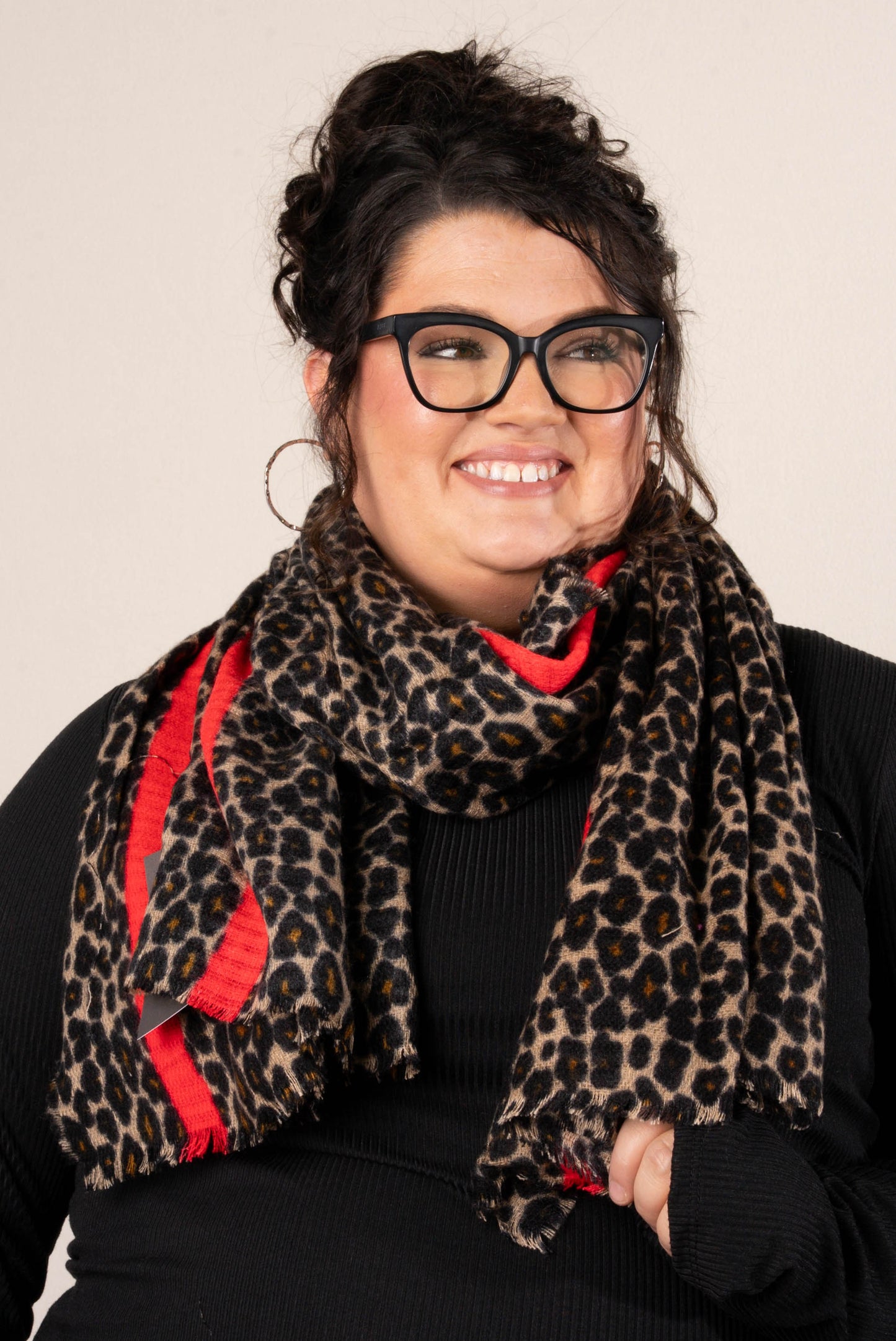 Leopard Contrast Trim Wrap Scarf
