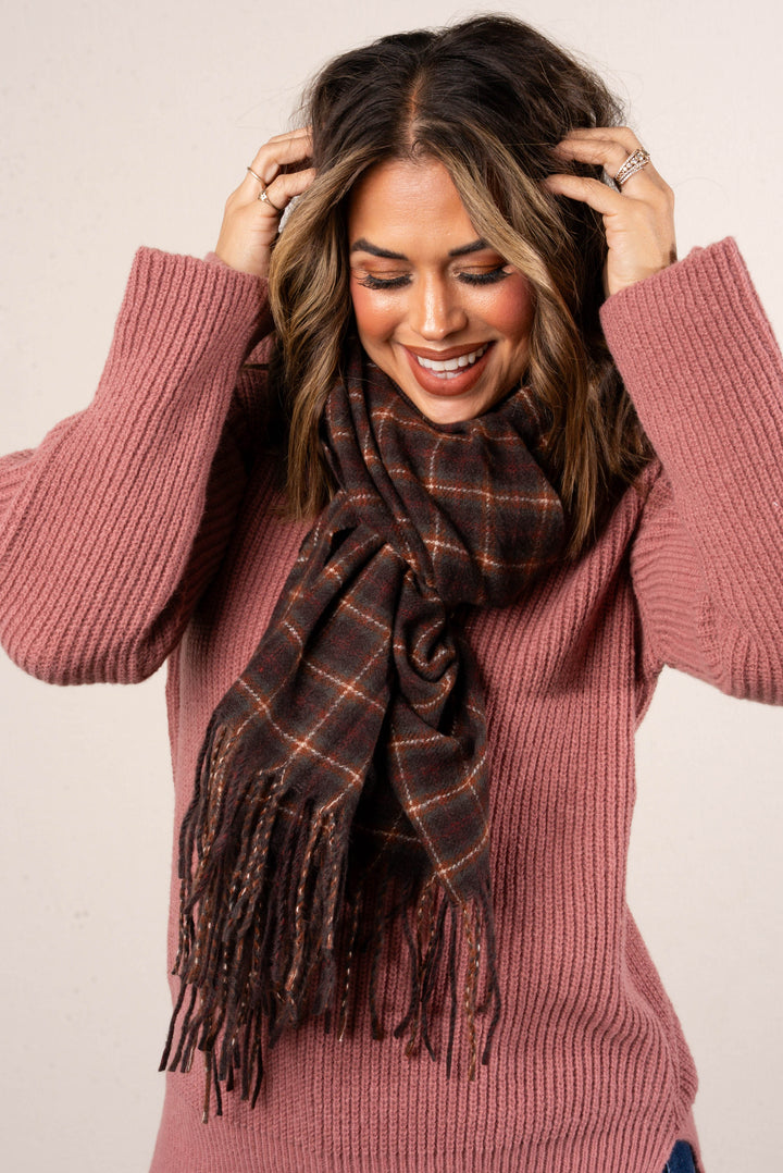 Plaid Fringe Wrap Scarf