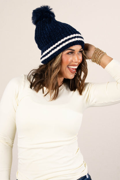 Fleece Lined Pom Pom Beanie