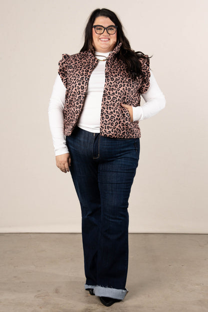 Havanah Leopard Quilted Ruffle Shoulder Vest
