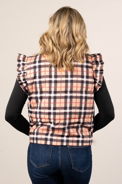 Ireland Plaid Quilted Ruffle Shoulder Vest