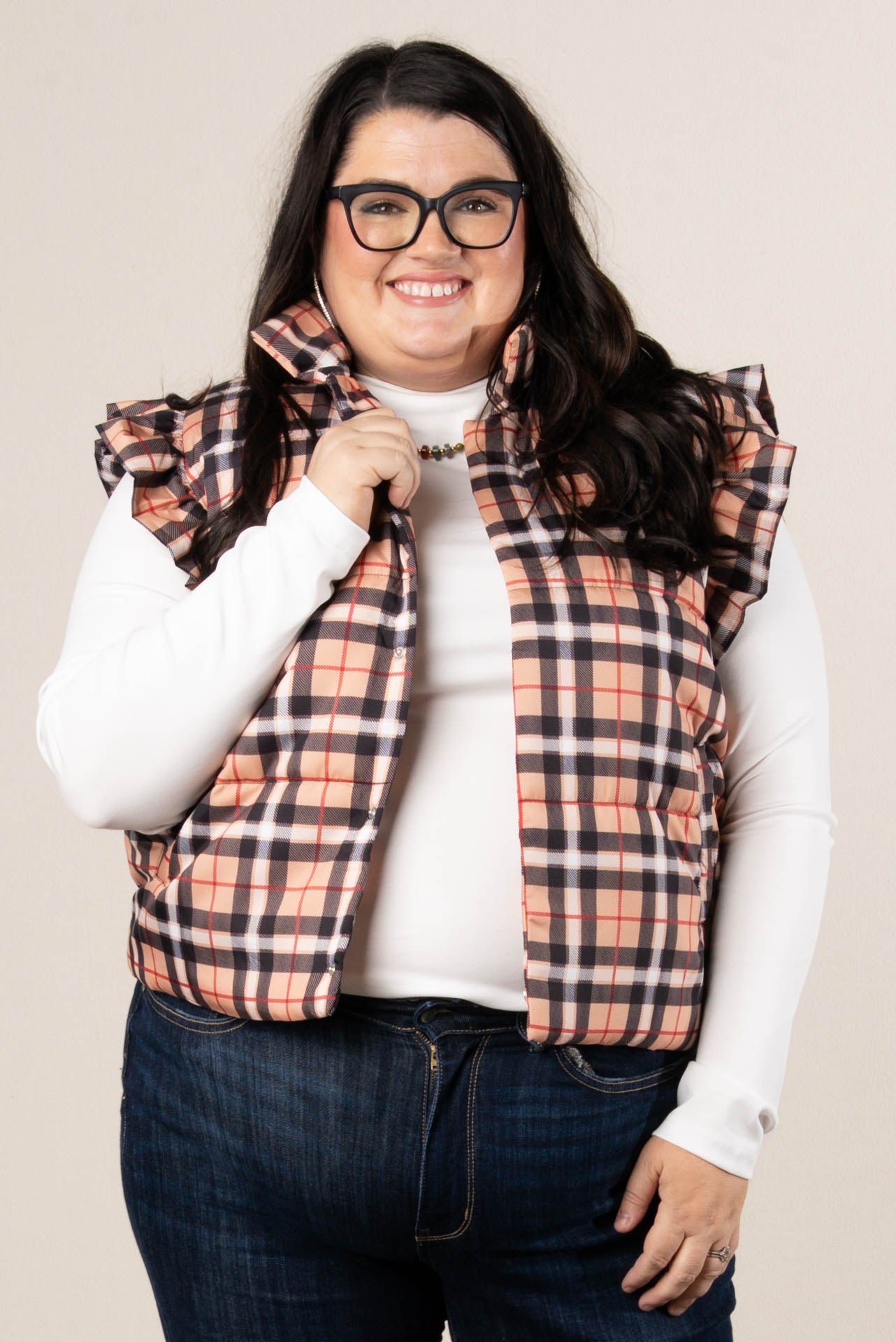 Ireland Plaid Quilted Ruffle Shoulder Vest