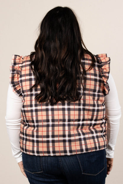 Ireland Plaid Quilted Ruffle Shoulder Vest