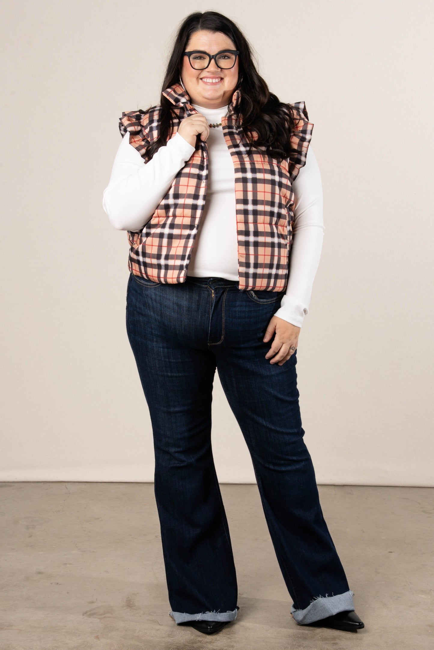 Ireland Plaid Quilted Ruffle Shoulder Vest