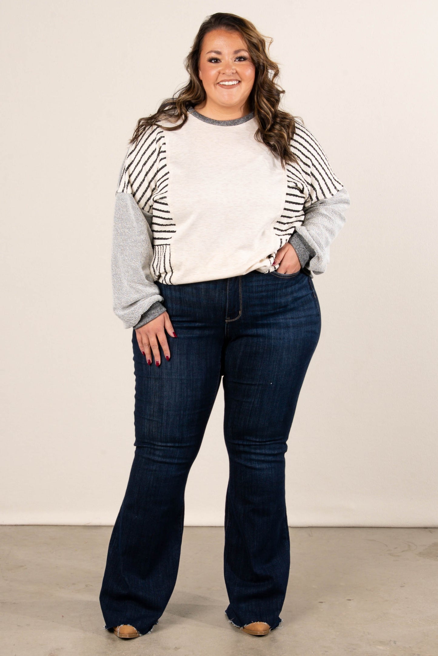 Jaida Striped Color Block Dolman Top