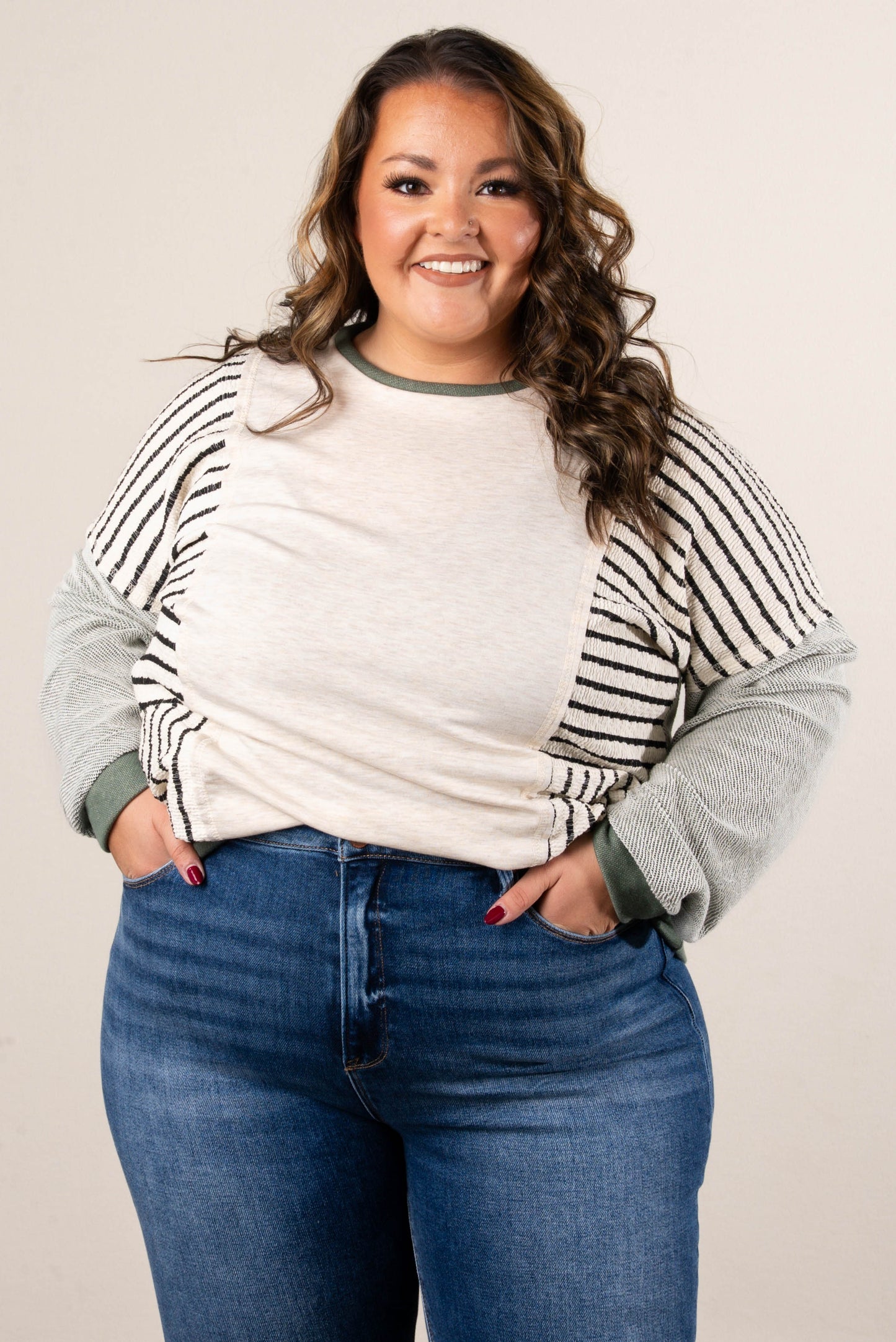 Jaida Striped Color Block Dolman Top