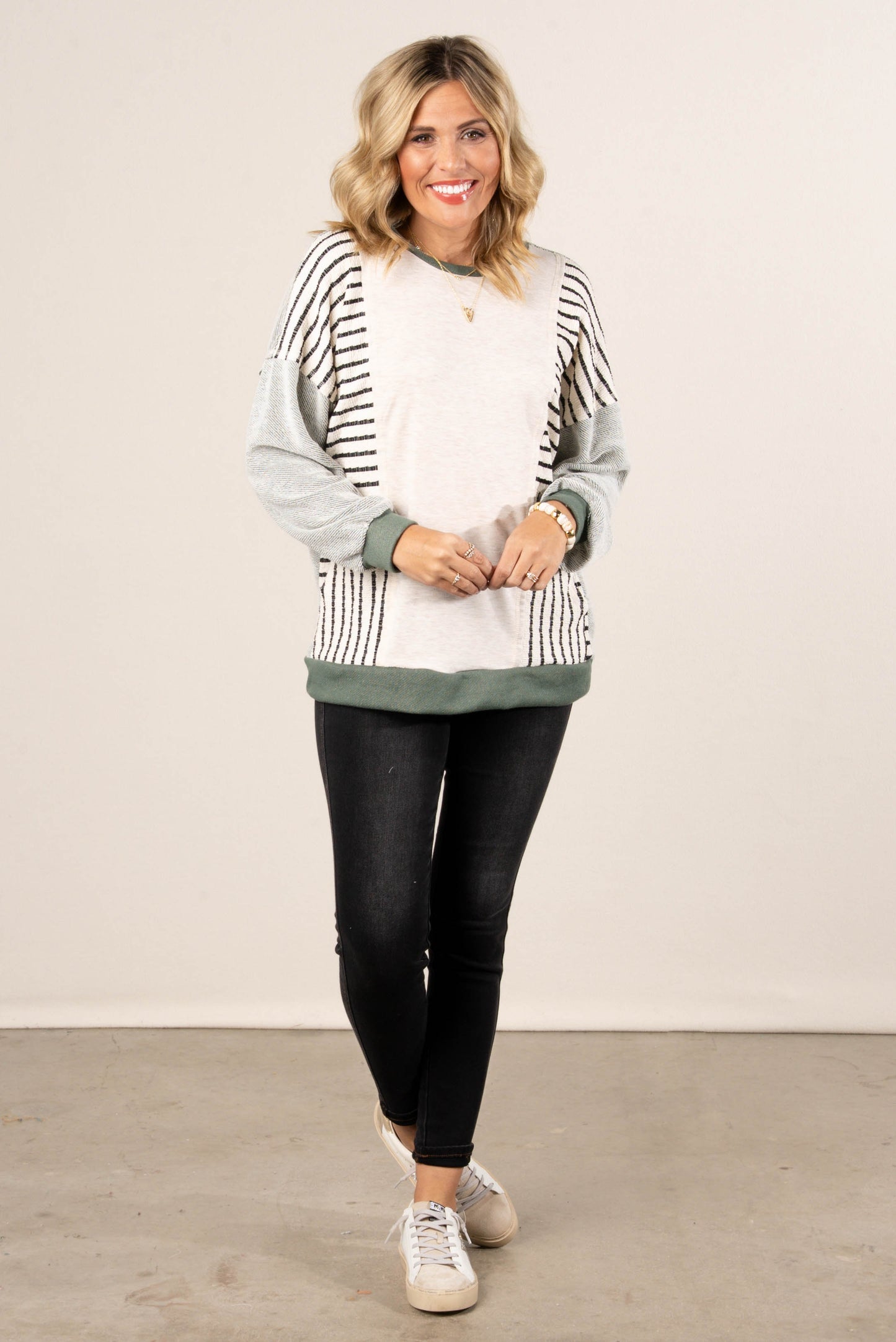Jaida Striped Color Block Dolman Top