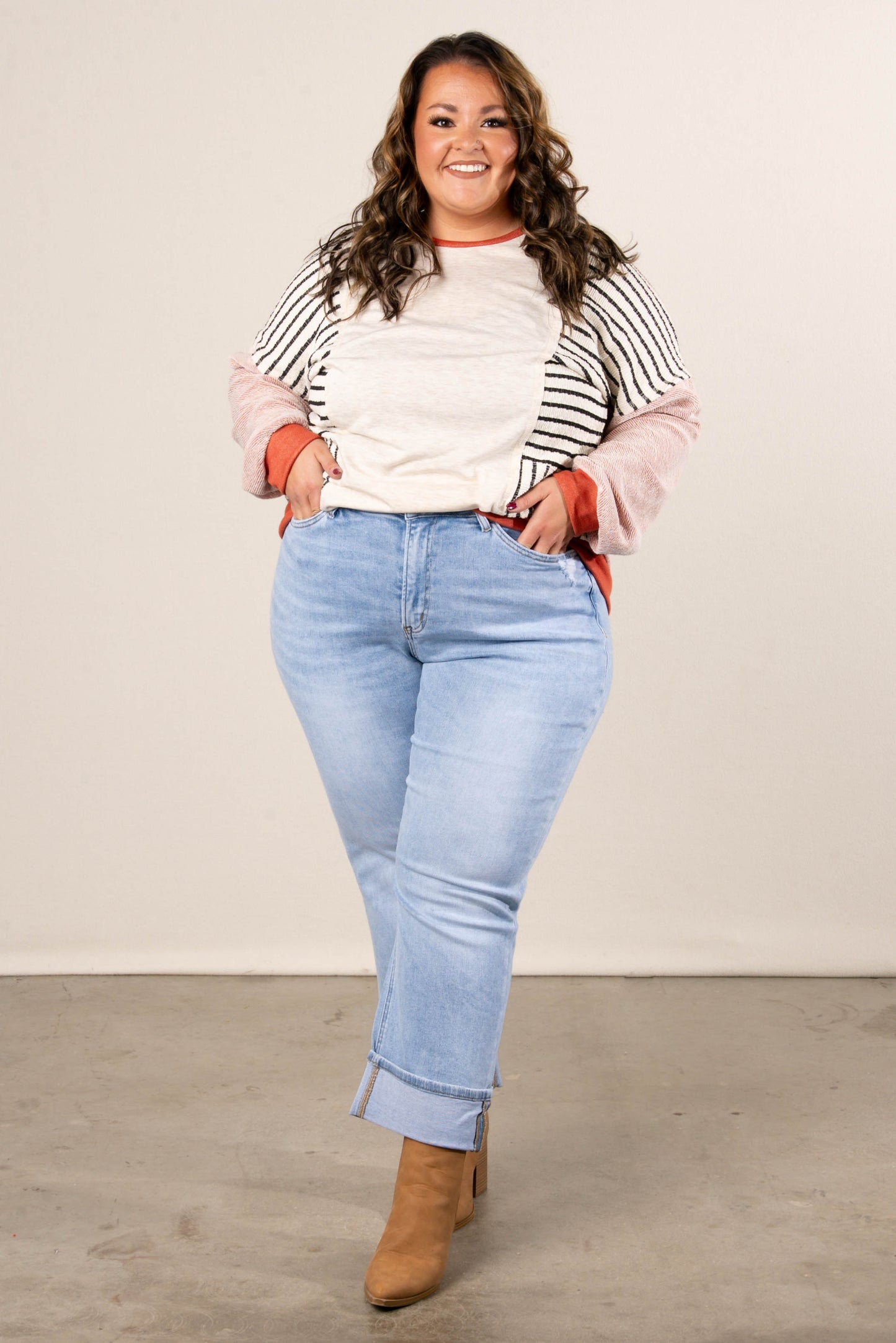 Jaida Striped Color Block Dolman Top