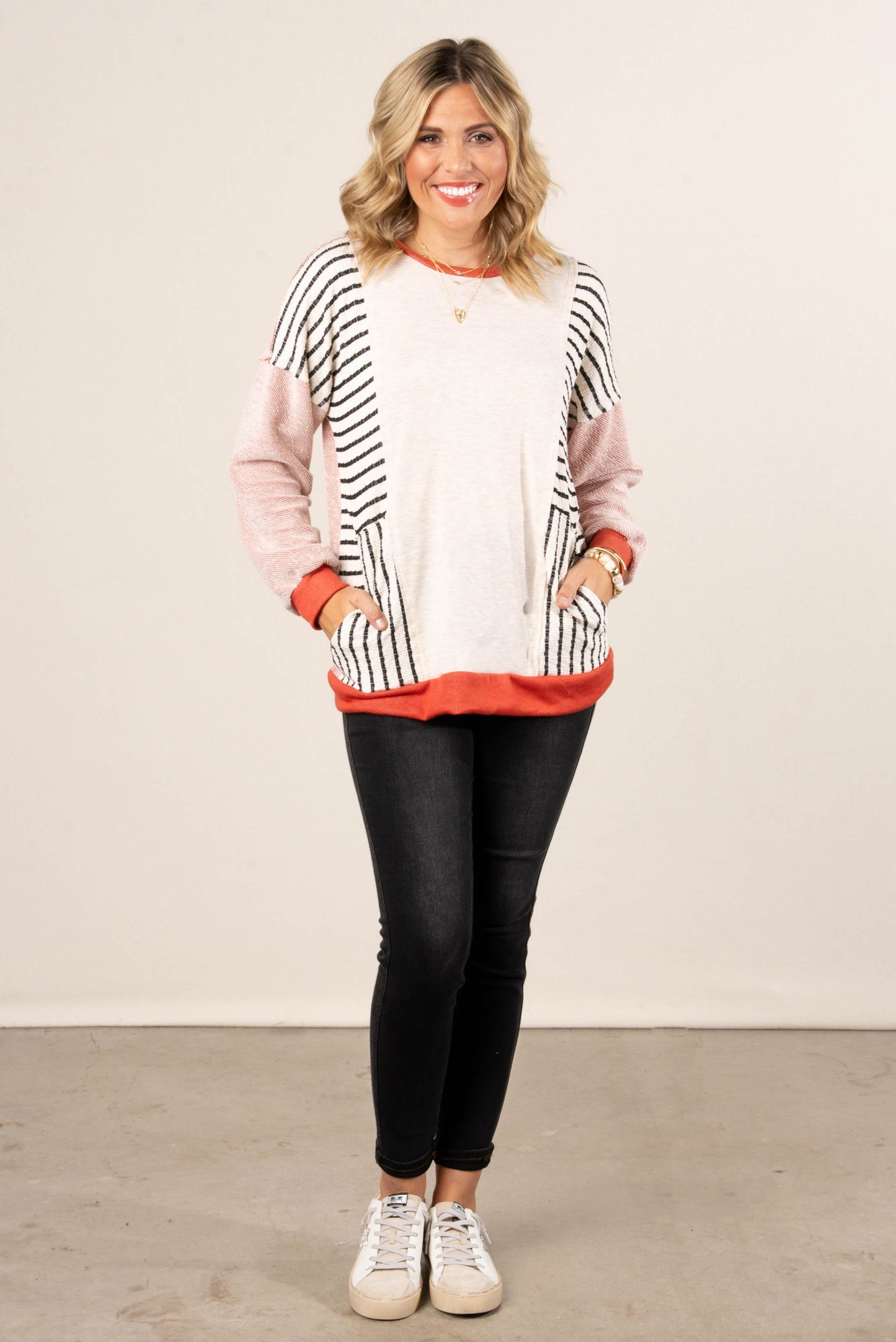 Jaida Striped Color Block Dolman Top
