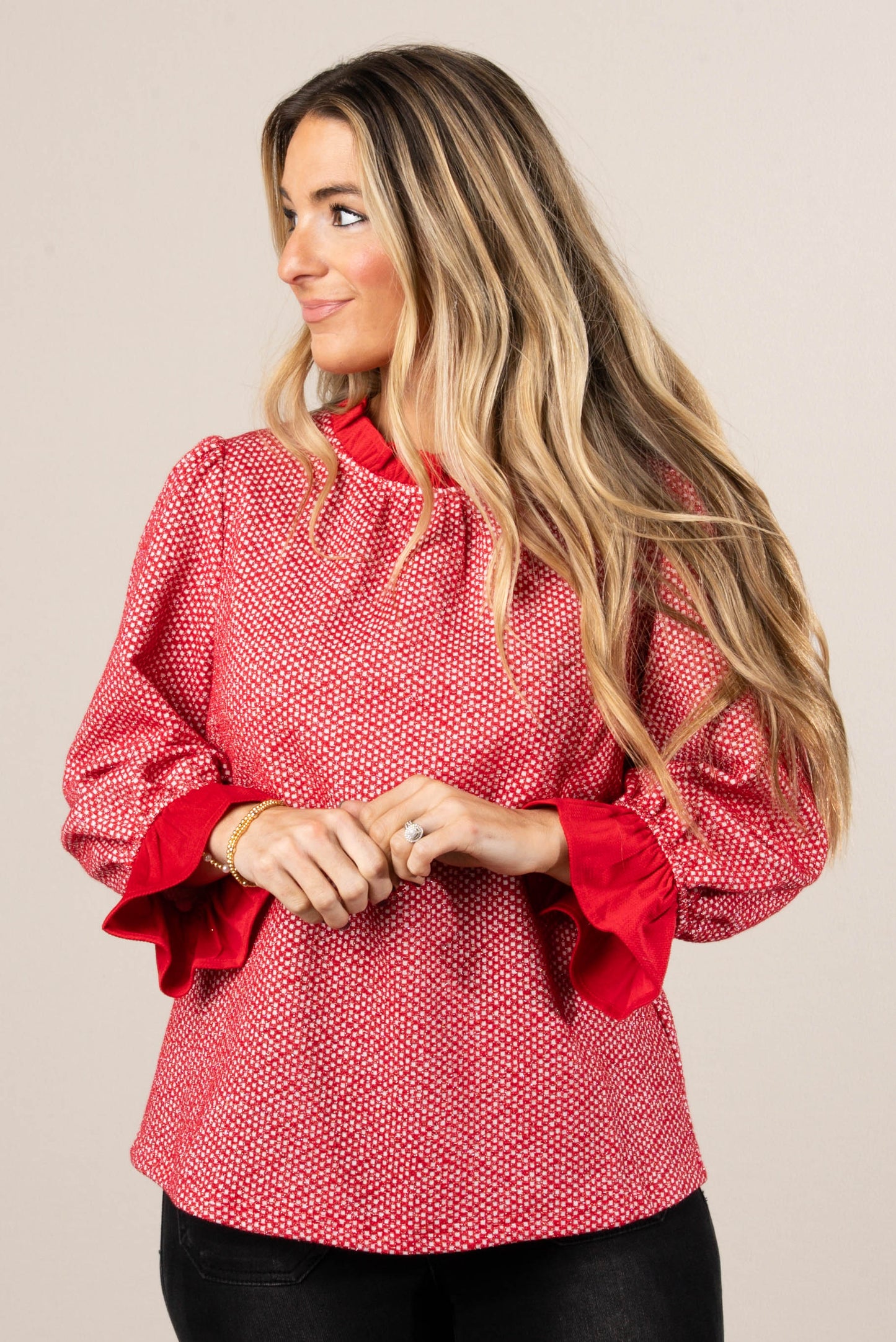 All That Glitters Lurex Knit Ruffle Top