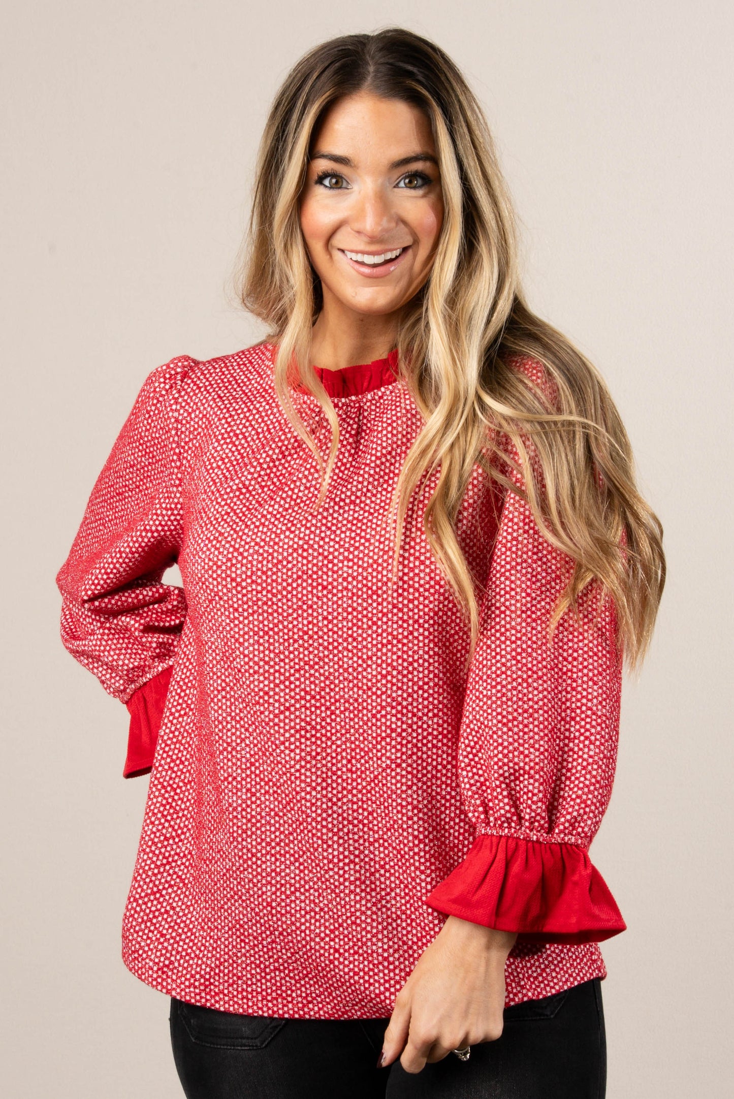 All That Glitters Lurex Knit Ruffle Top