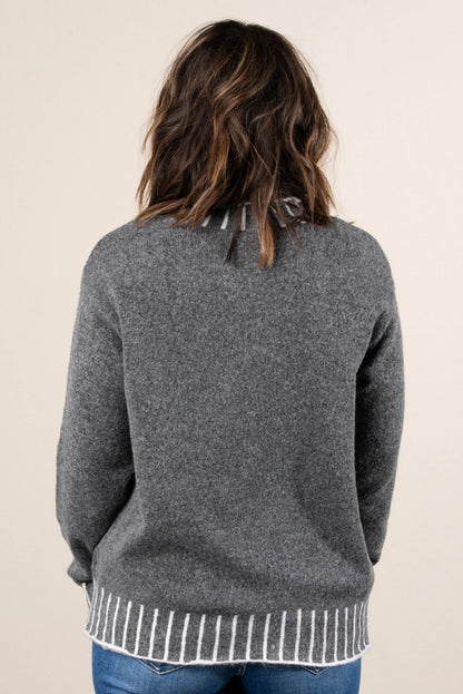 Dovie Contrast Stitch Mock Neck Sweater