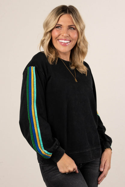 City Stroll Velvet Striped Sleeve Pullover