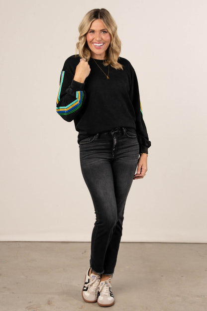 City Stroll Velvet Striped Sleeve Pullover