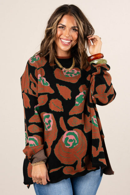 Fall Refresh Floral Knit Drop Shoulder Sweater