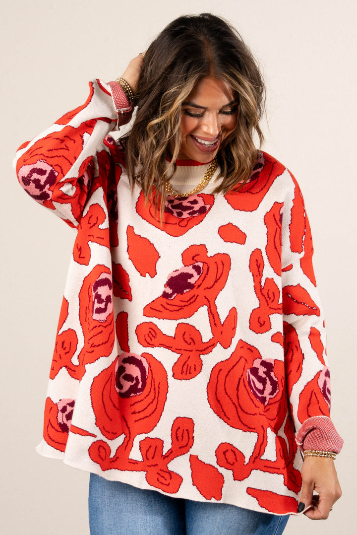 Fall Refresh Floral Knit Drop Shoulder Sweater