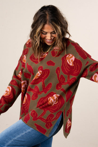Fall Refresh Floral Knit Drop Shoulder Sweater