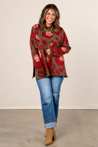 Fall Refresh Floral Knit Drop Shoulder Sweater