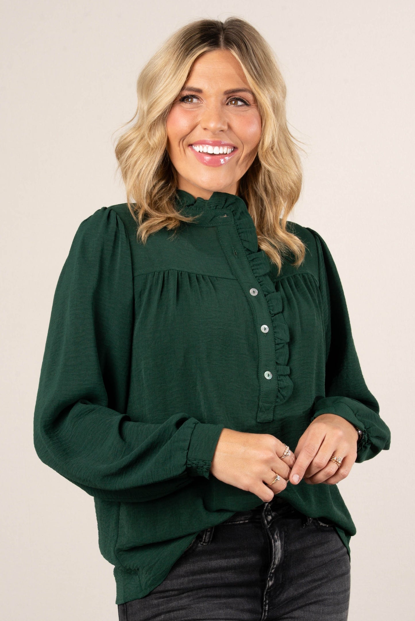 Melrose Ruffled Half Button Blouse