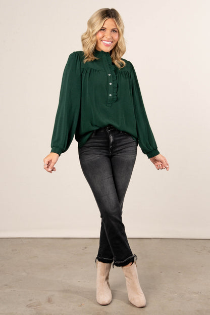 Melrose Ruffled Half Button Blouse