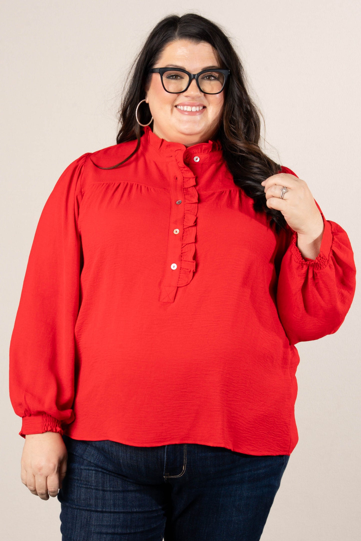 Melrose Ruffled Half Button Blouse