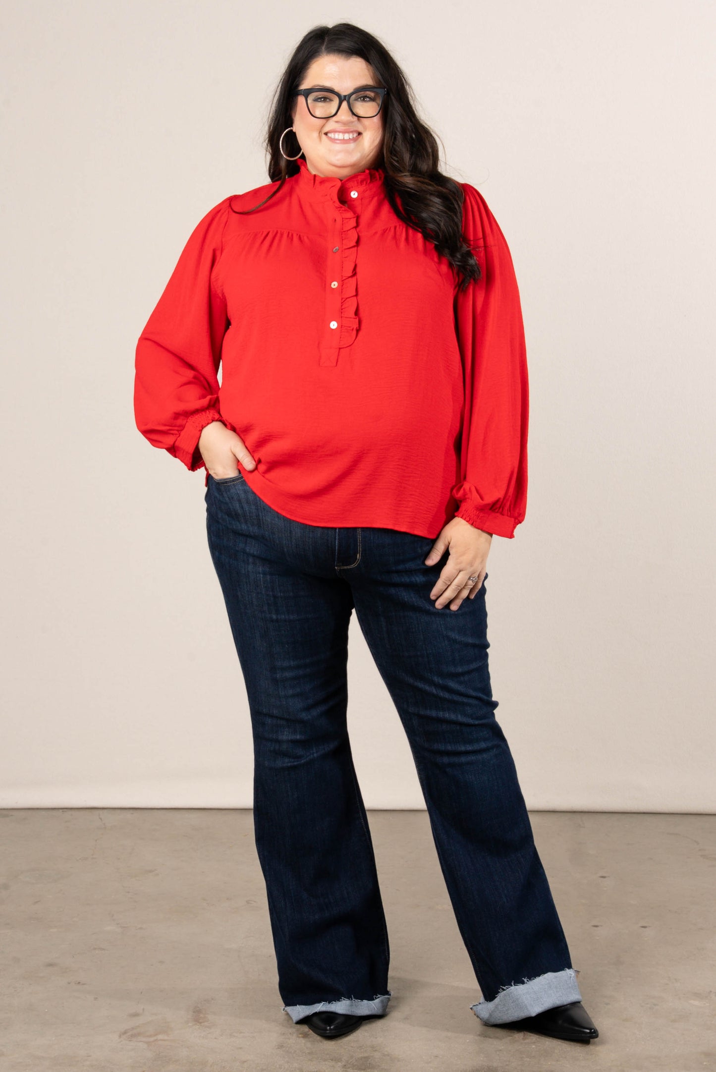 Melrose Ruffled Half Button Blouse