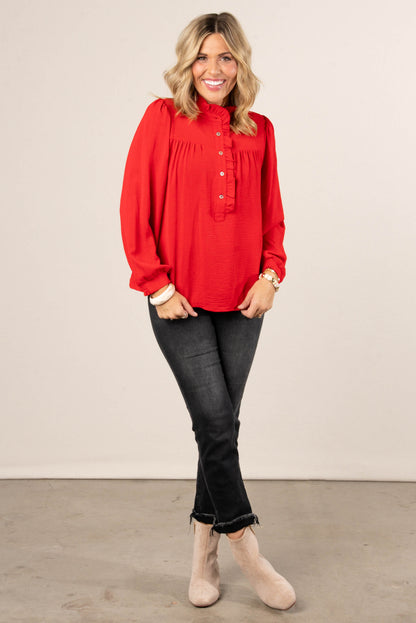 Melrose Ruffled Half Button Blouse
