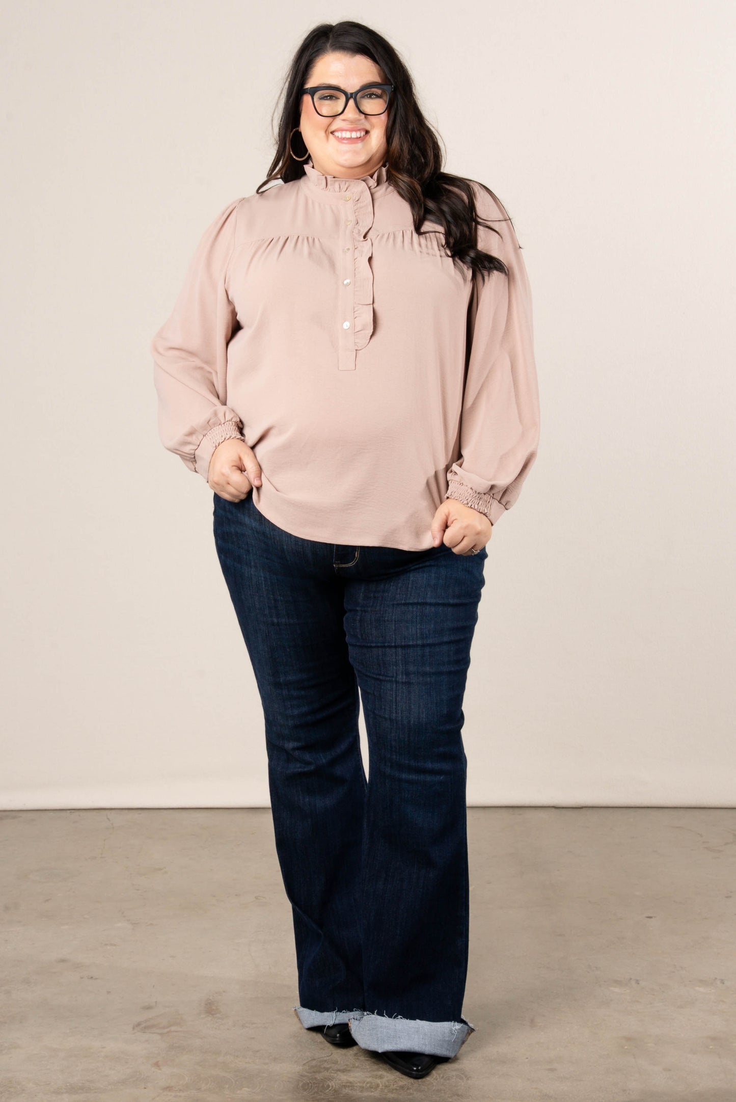 Melrose Ruffled Half Button Blouse