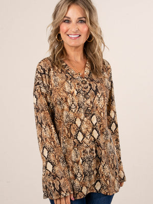 Medusa Snake Print Half Button Top