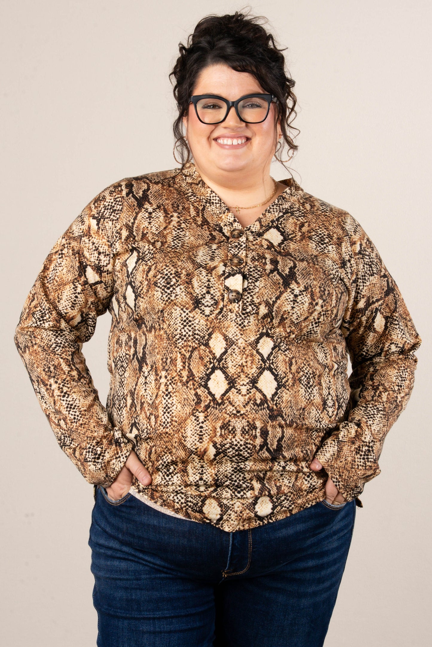 Medusa Snake Print Half Button Top