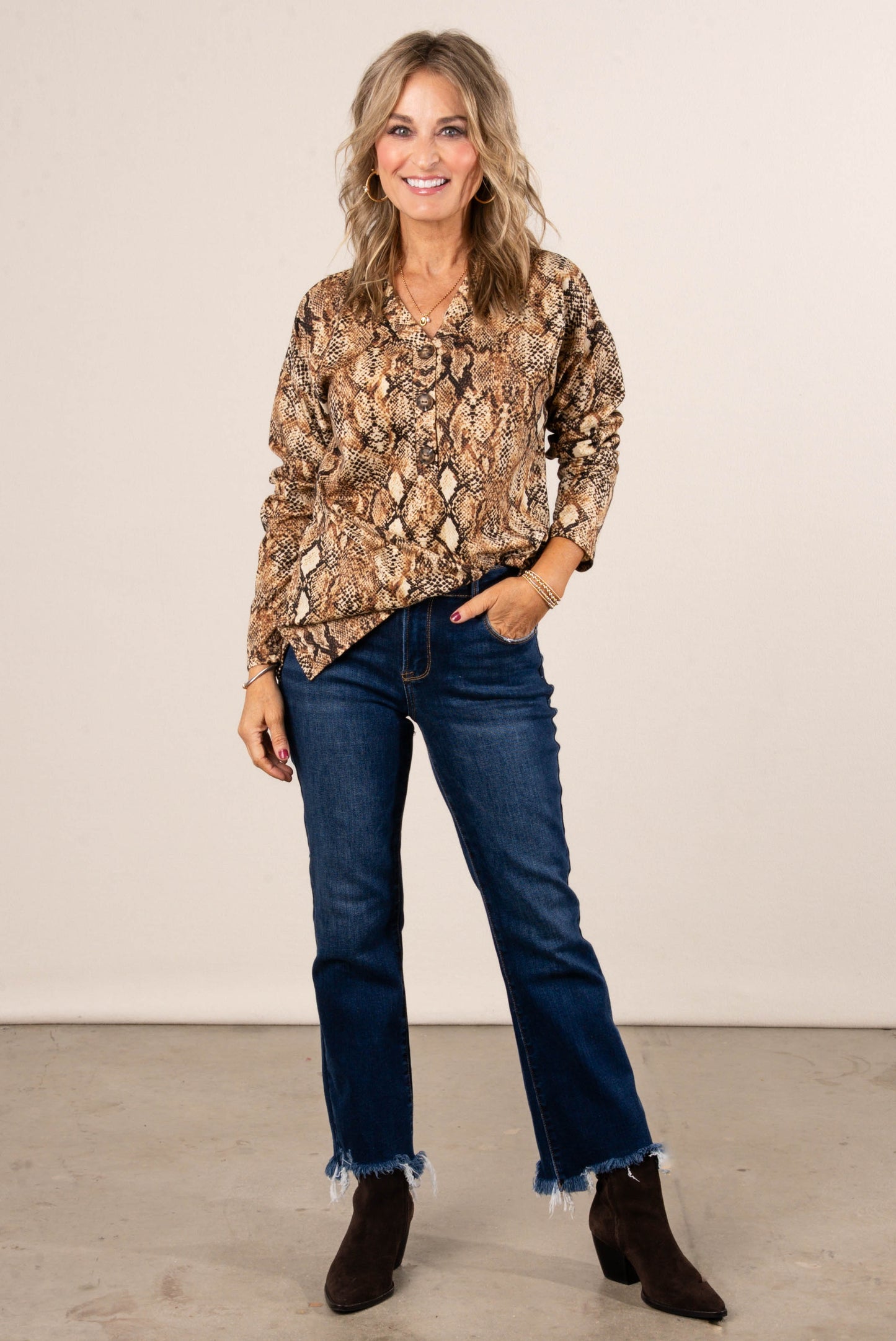 Medusa Snake Print Half Button Top