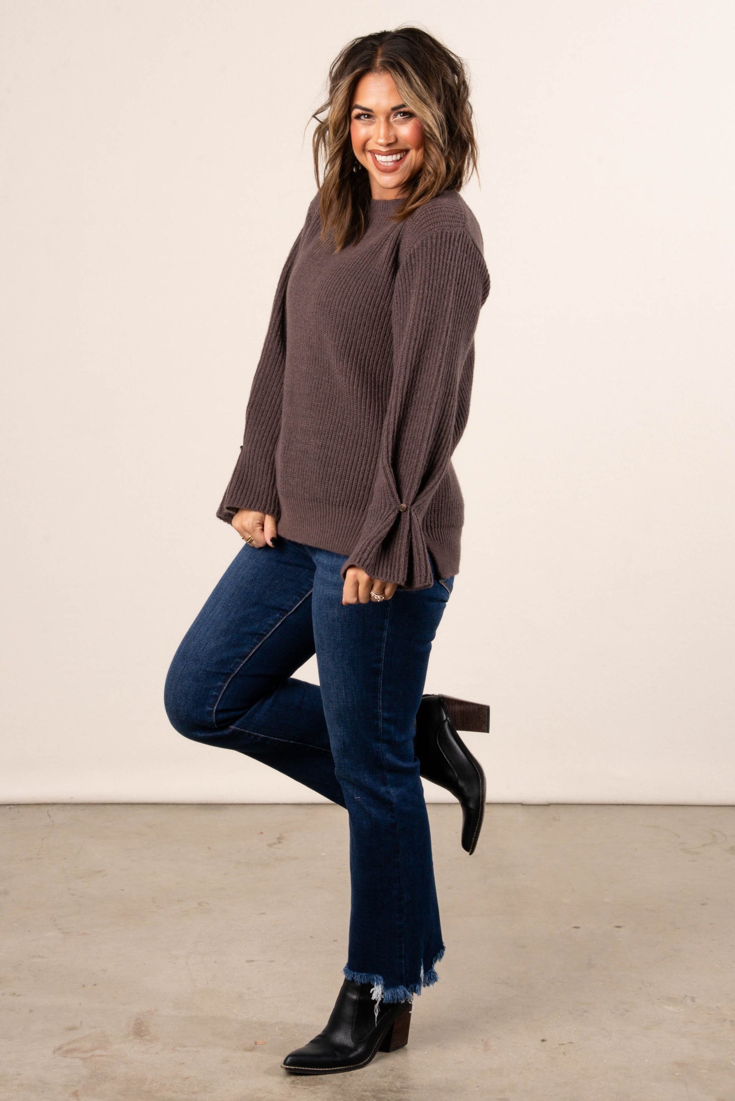 Winter Luxe Rib Knit Button Cuff Sweater