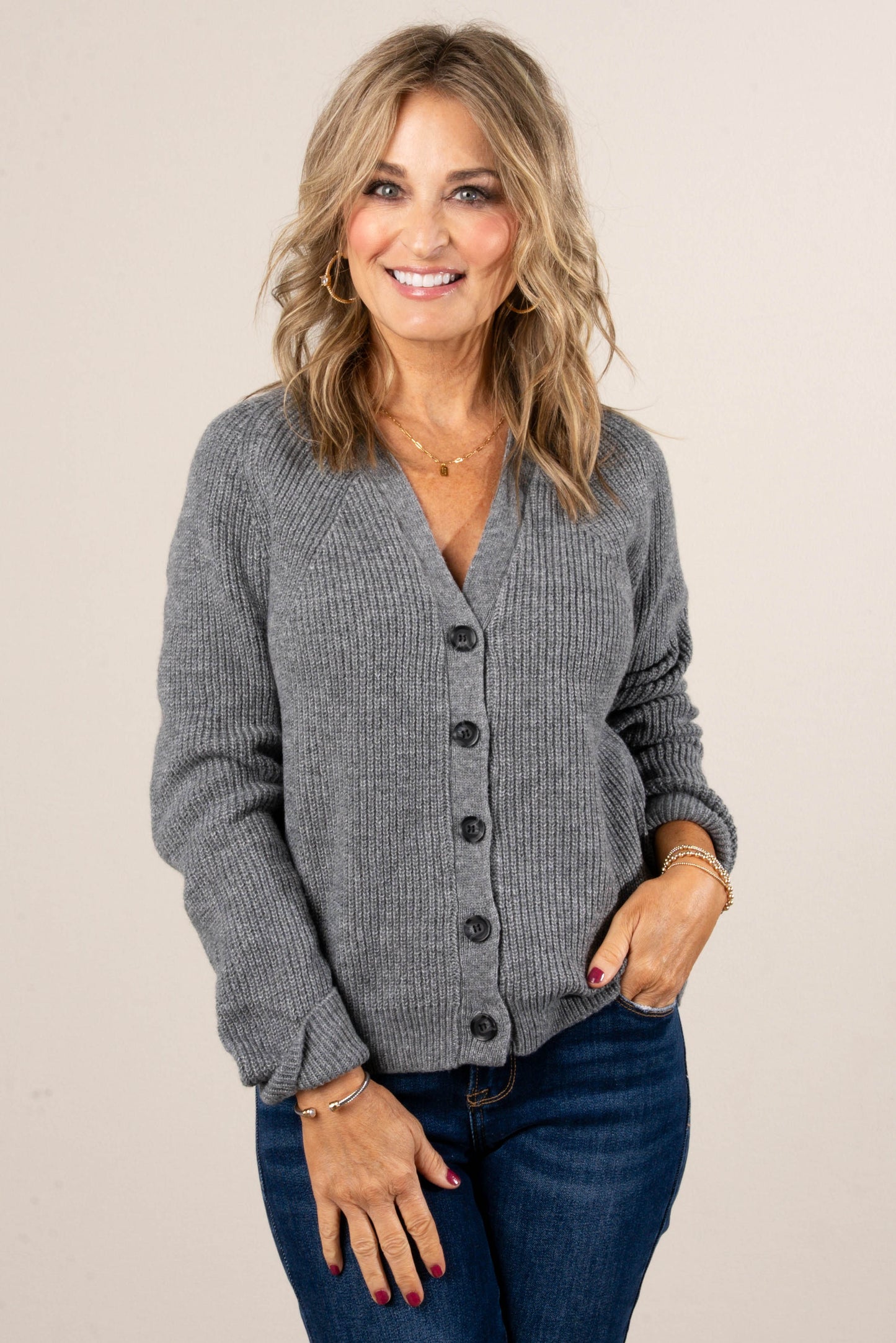 Sleigh Ride Rib Knit Button Up Cardigan