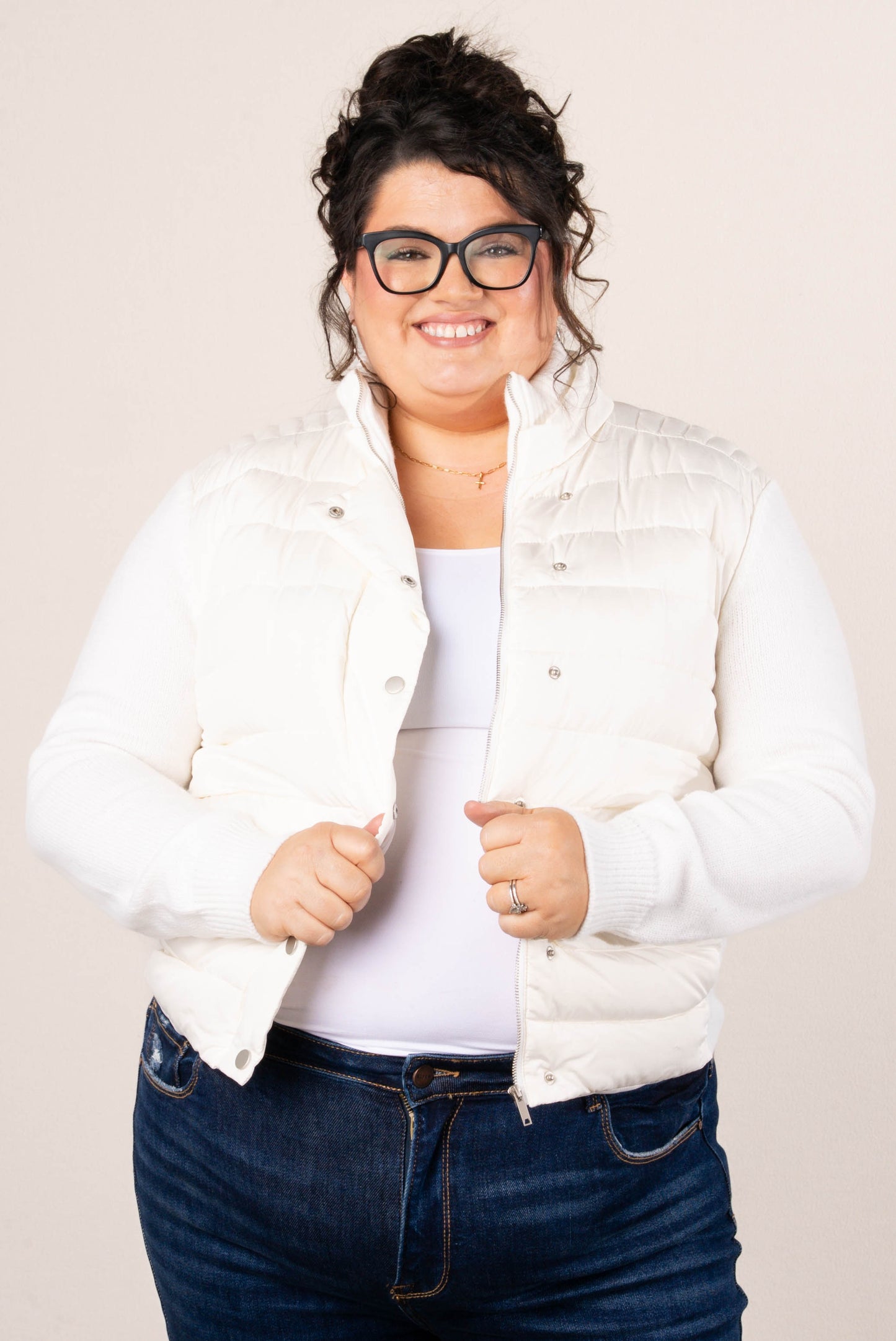Frosty Nights Mixed Knit Puffer Jacket