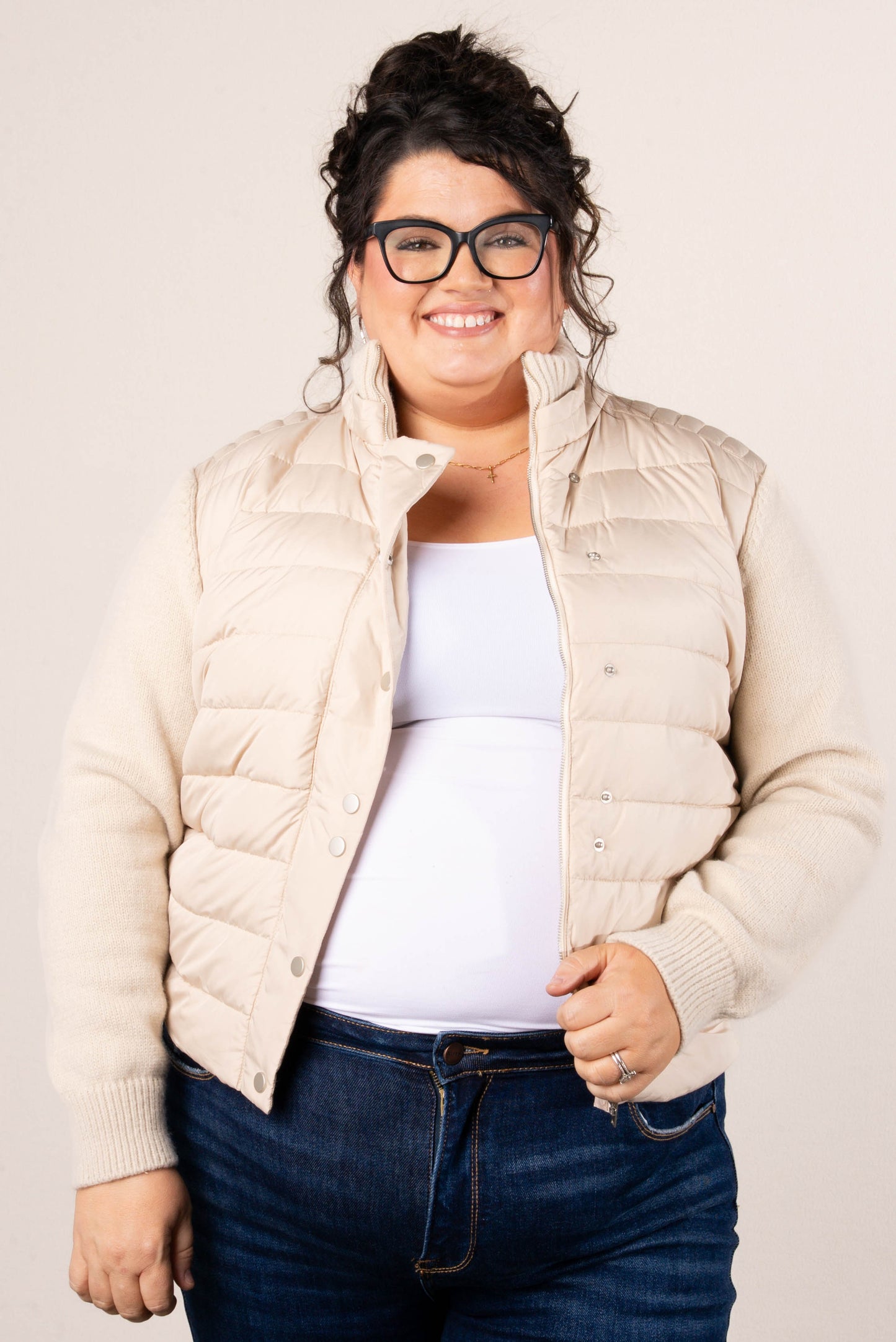 Frosty Nights Mixed Knit Puffer Jacket