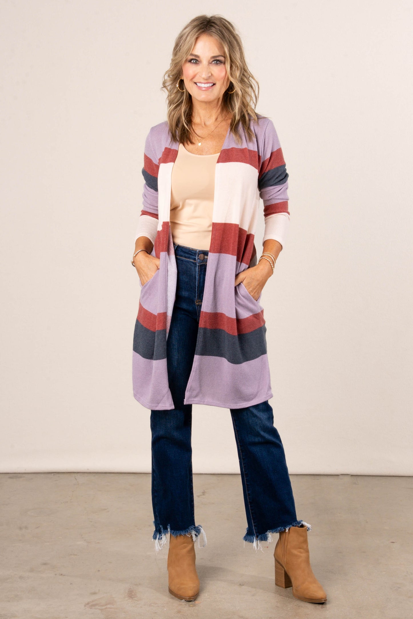 Glad Tidings Color Block Open Front Cardigan