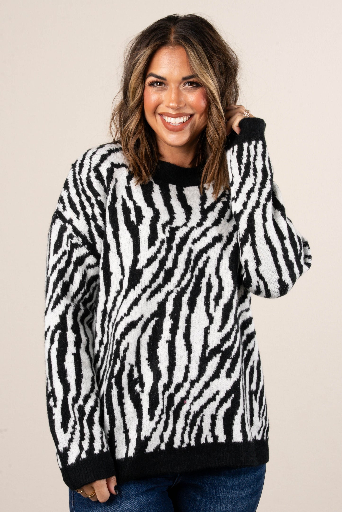 Twisted Tinsel Zebra Knit Sweater
