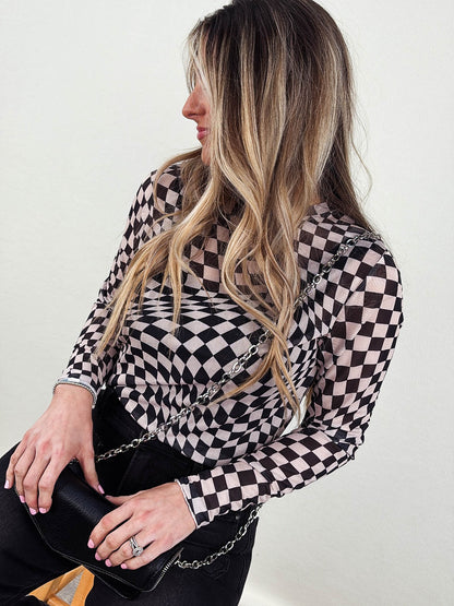 City Chic Sheer Checkered Mesh Top