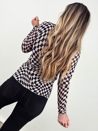 City Chic Sheer Checkered Mesh Top