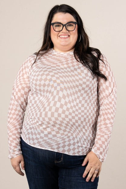 City Chic Sheer Checkered Mesh Top