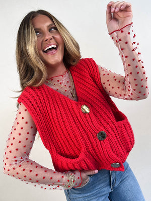 Love Notes Sheer Raised Heart Mesh Top