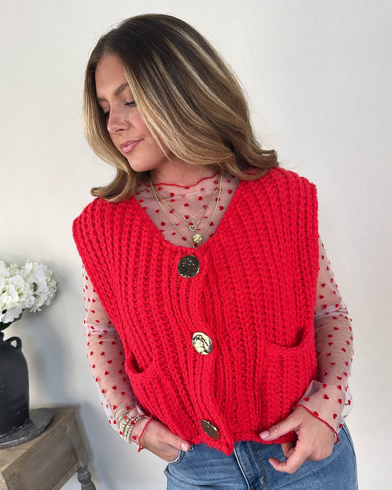 Love Notes Sheer Raised Heart Mesh Top